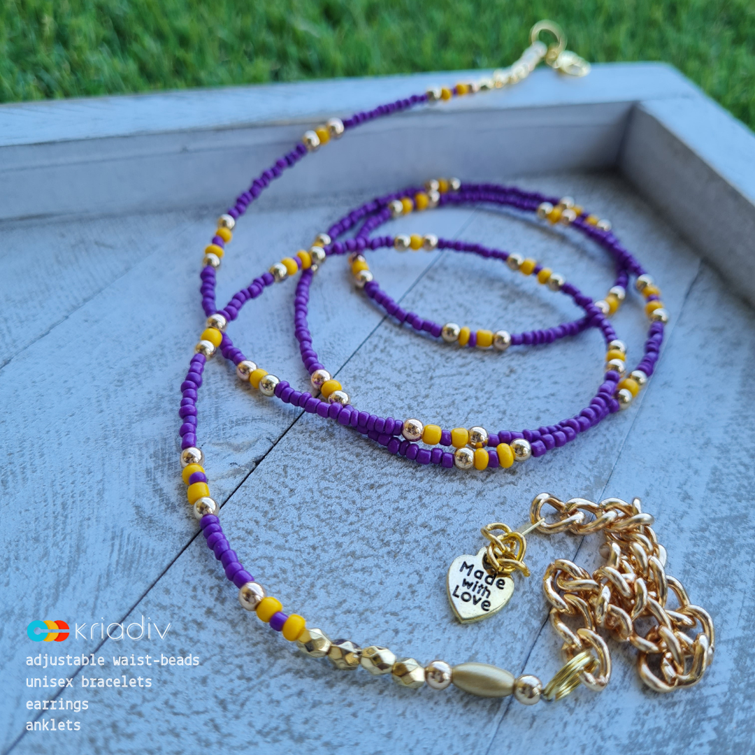 Purple and discount gold waist beads